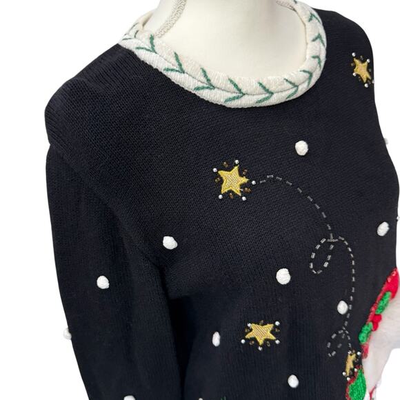 Vintage JACK B. QUICK Sweater Womens PM Christmas Santa Embellished Feathers - Picture 6 of 10